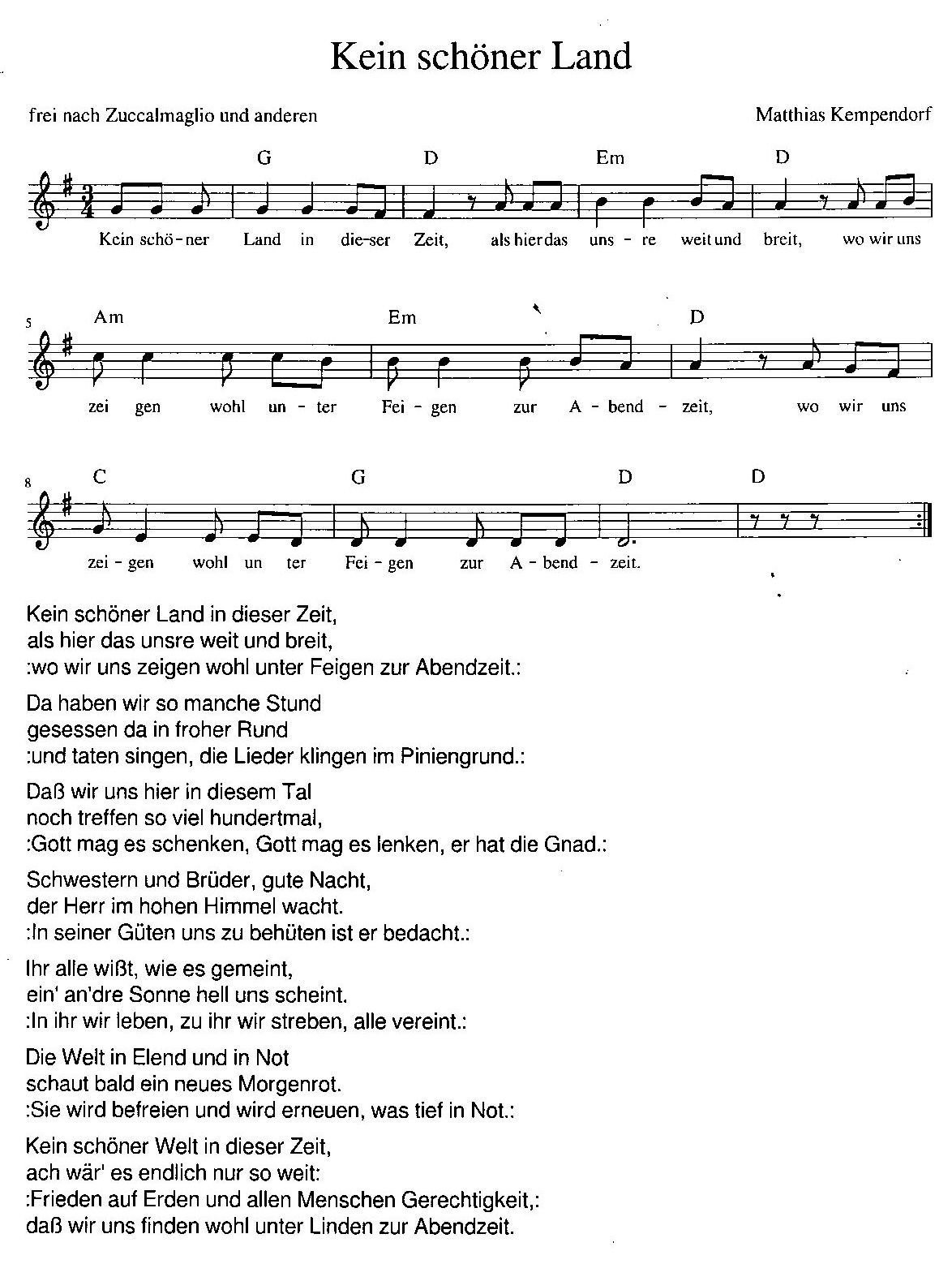 Kein Schöner Land Text Pdf Noten & Texte - Jaspers & Kempendorf